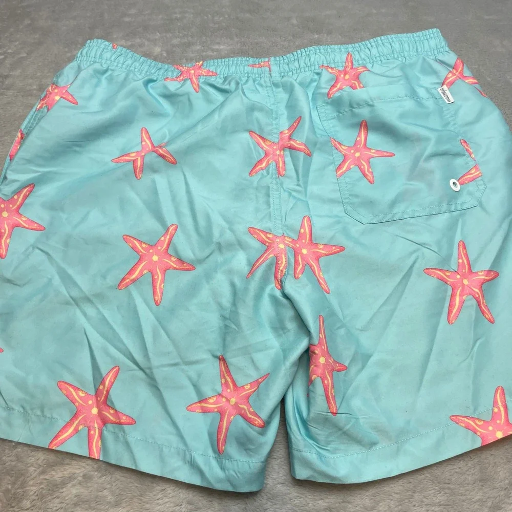 NWT Maamgic Mens Starfish Swim Trunks Size L Blue Coastal Beachwear